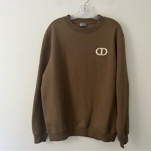 Dior Icon Sweatshirt Cotton Fleece Lined Brown Tan Large